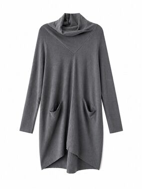 Asymmetrical Cowl Neck Dress with Pockets - Gray